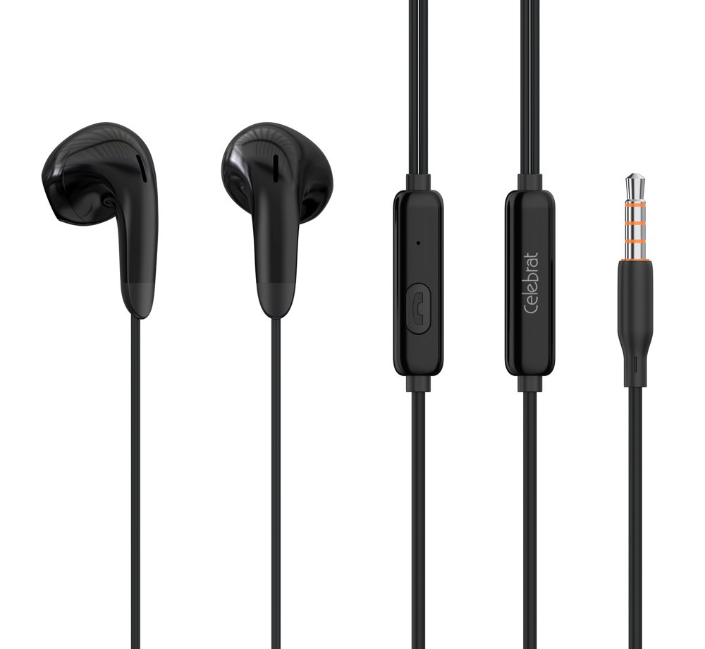 CELEBRAT earphones με μικρόφωνο , 3.5mm σύνδεση, Φ14mm, 1.2m, μαύρα 5703