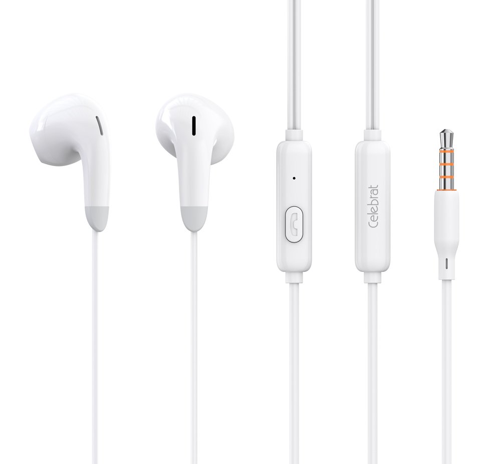 CELEBRAT earphones με μικρόφωνο , 3.5mm σύνδεση, Φ14mm, 1.2m, λευκά 5704