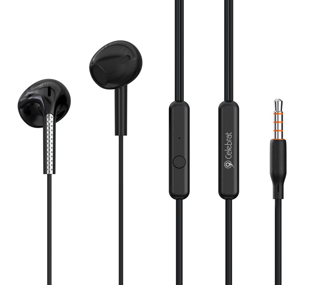 CELEBRAT earphones με μικρόφωνο , 3.5mm σύνδεση, Φ10mm, 1.2m, μαύρα 6334