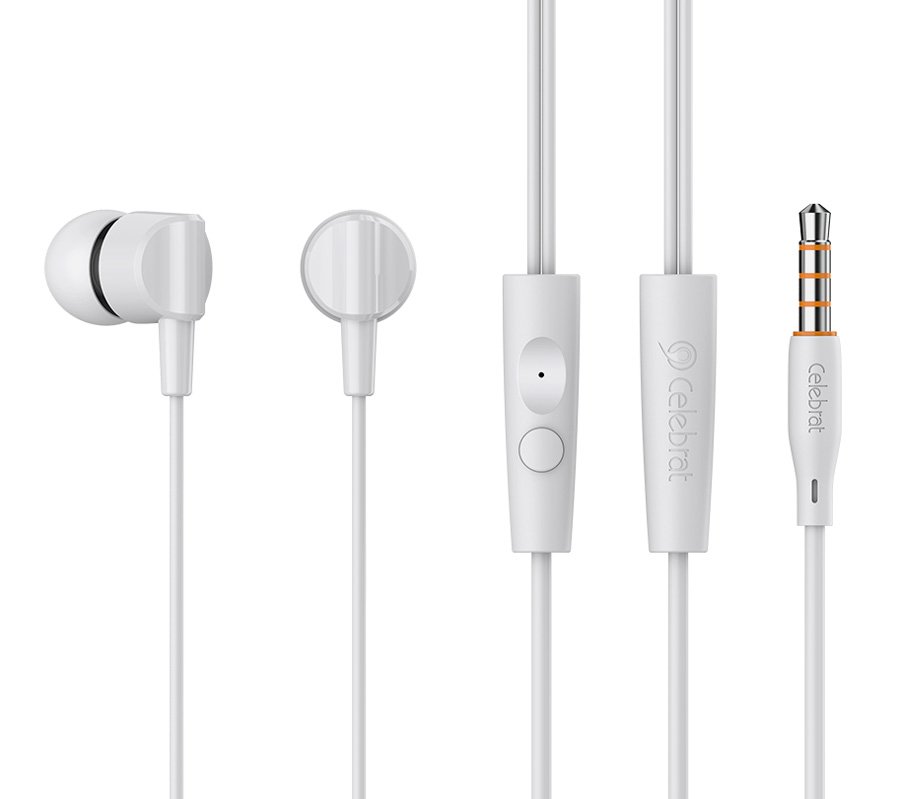 CELEBRAT earphones με μικρόφωνο , 3.5mm σύνδεση, 10mm, 1.2m, λευκά 7863