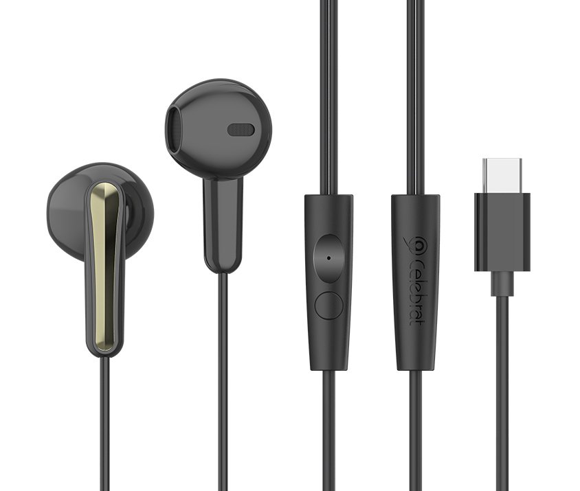 CELEBRAT earphones με μικρόφωνο , USB-C σύνδεση, 14.2mm, 1.2m, μαύρα 8206