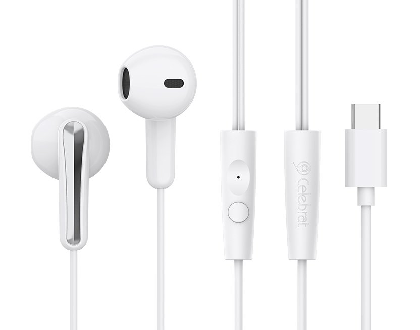 CELEBRAT earphones με μικρόφωνο , USB-C σύνδεση, 14.2mm, 1.2m, λευκά 8207