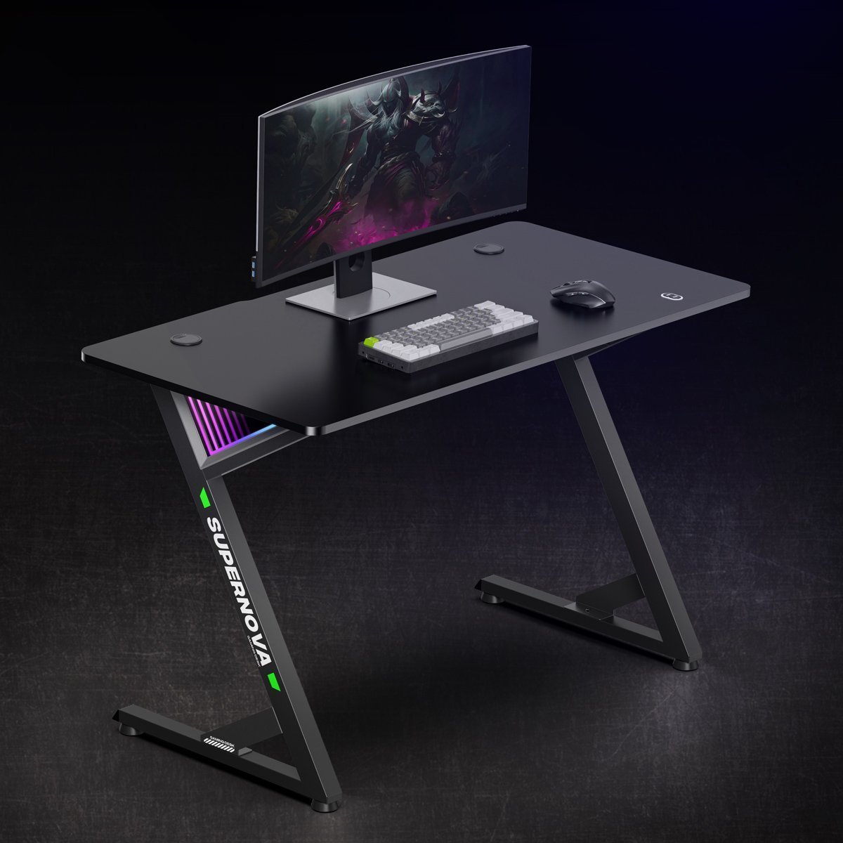 BRATECK gaming γραφείο με RGB φωτισμό, 120x60x75cm, μαύρο 8316 - Image 2