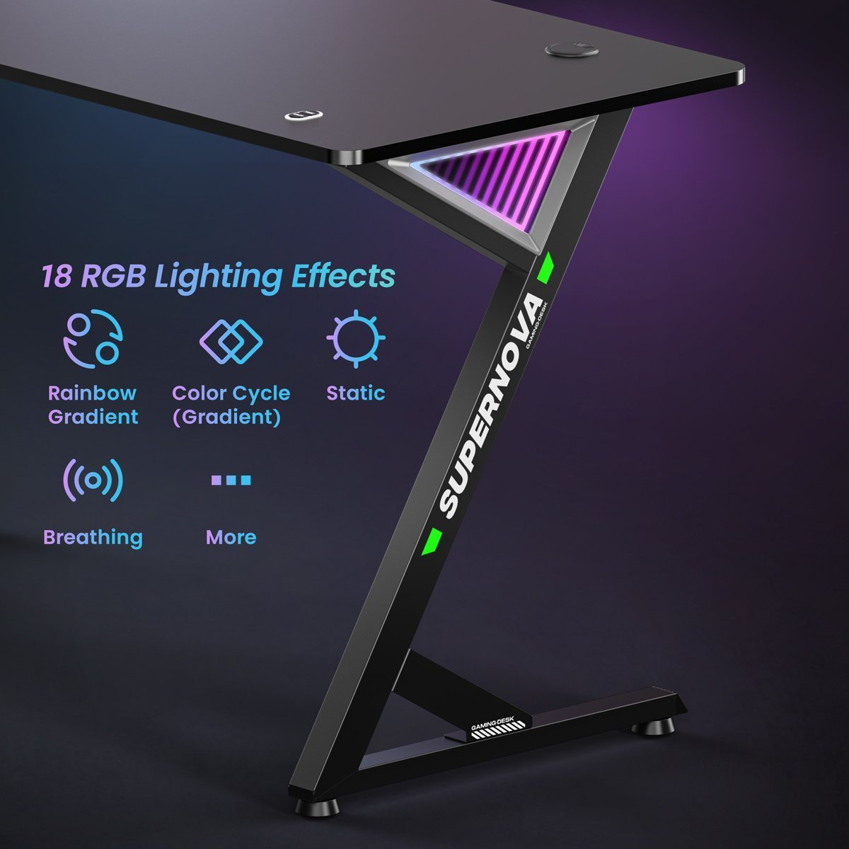 BRATECK gaming γραφείο με RGB φωτισμό, 120x60x75cm, μαύρο 8316 - Image 3