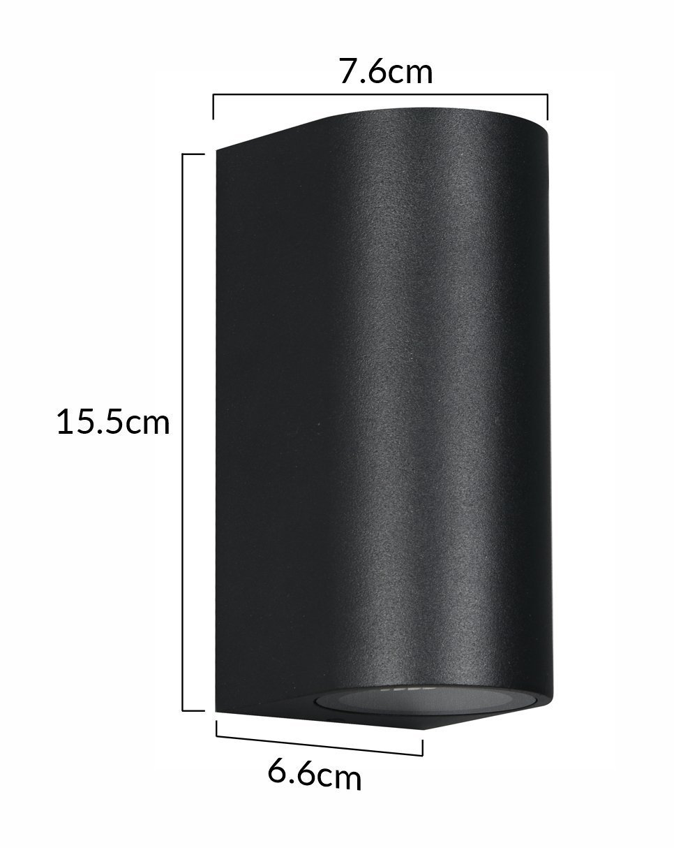 fotistiko toichoy gia 2x GU10 lampes, metalliko, IP65, mayro 8827 Mayro