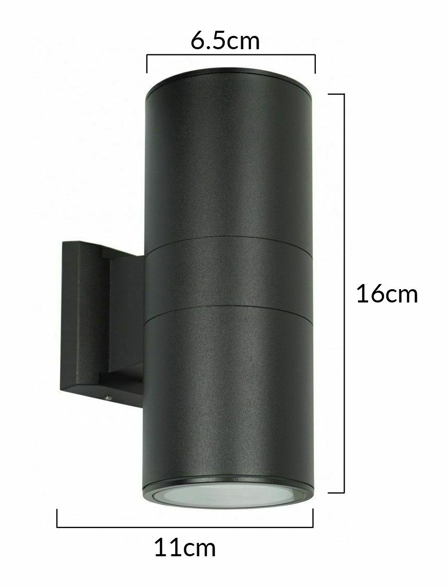 fotistiko toichoy gia 2x GU10 lampes, metalliko, IP65, mayro 8829 Mayro