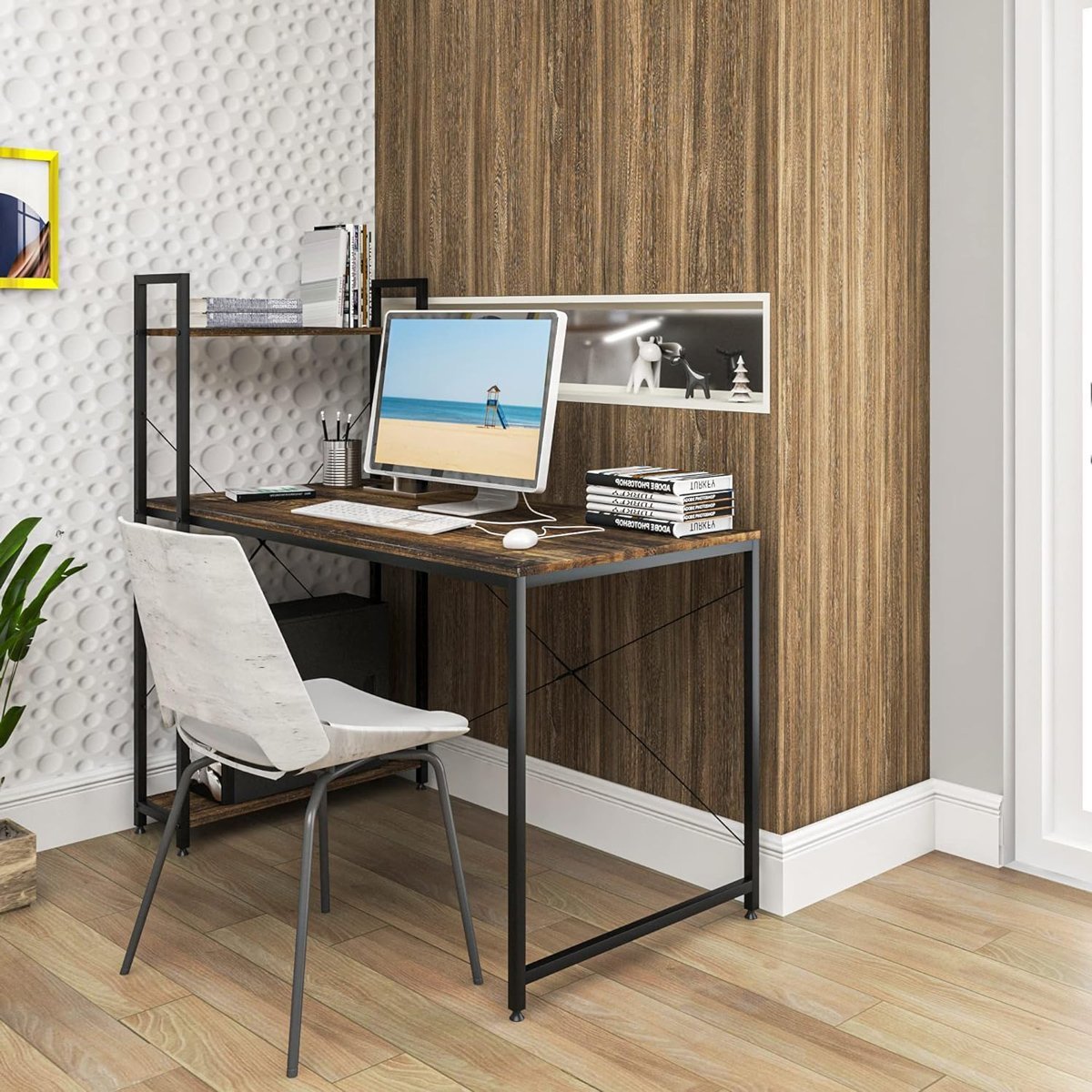 HOME USE γραφείο με ραφιέρα, 120x60x122cm, καφέ/μαύρο 8882 - Image 3