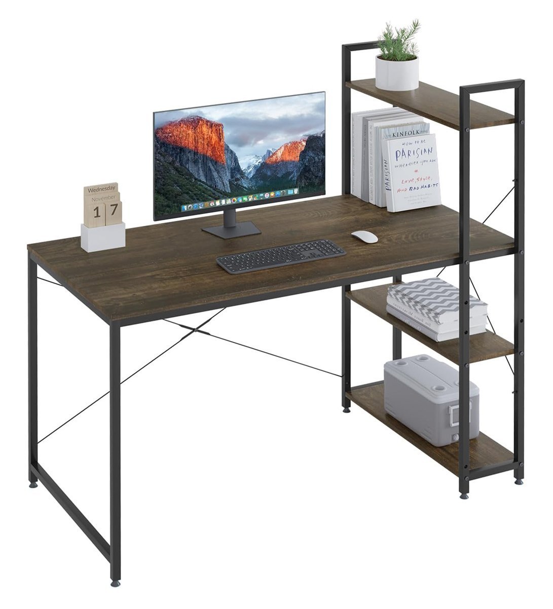 HOME USE γραφείο με ραφιέρα, 120x60x122cm, καφέ/μαύρο 8882 - Image 6