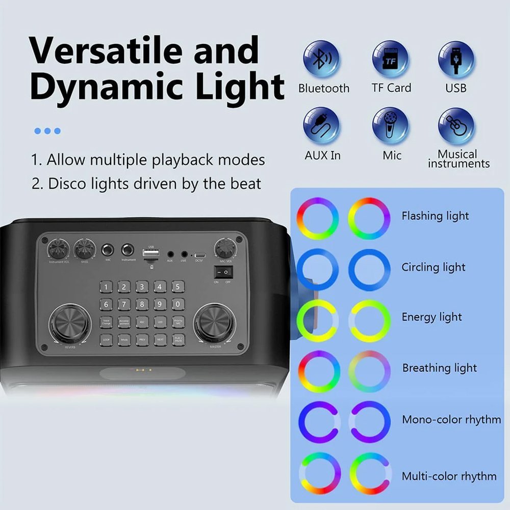 JYX φορητό ηχείο T19-T με 2x μικρόφωνα, 18W, 3000mah, LED, μαύρο 7280 - Image 2
