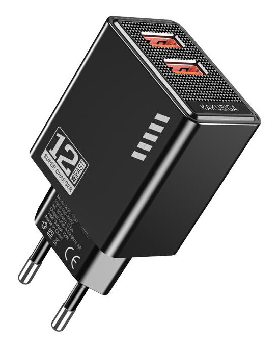 KAKUSIGA φορτιστής τοίχου , 2x USB, 12W, μαύρος 9552