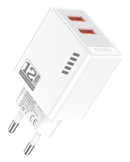KAKUSIGA φορτιστής τοίχου , 2x USB, 12W, λευκός 9553
