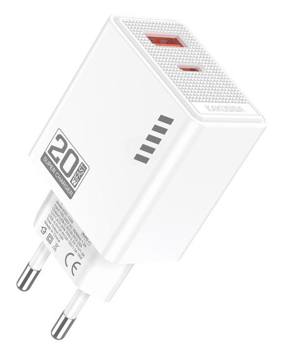 KAKUSIGA φορτιστής τοίχου , USB & USB-C, 20W, λευκός 9562