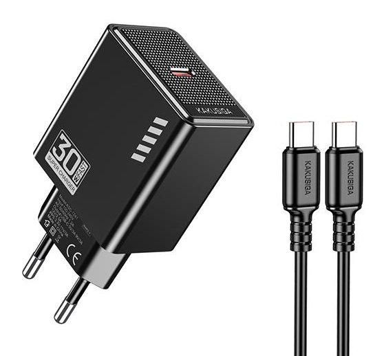 KAKUSIGA φορτιστής τοίχου  με καλώδιο USB-C, USB-C, 30W, μαύρος 9567