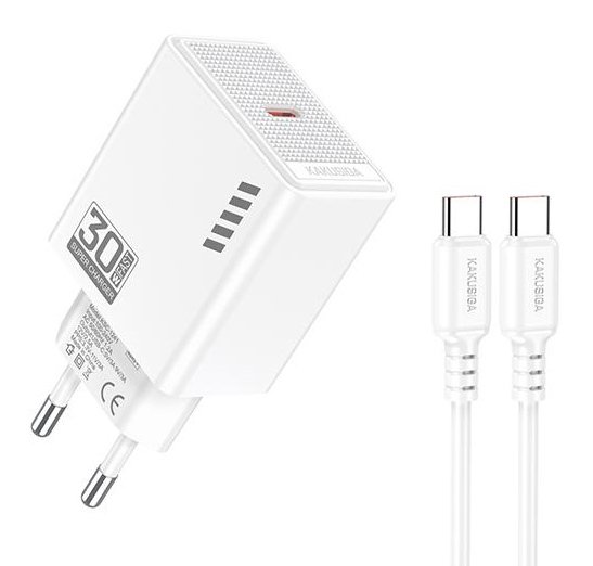 KAKUSIGA φορτιστής τοίχου  με καλώδιο USB-C, USB-C, 30W, λευκός 9568