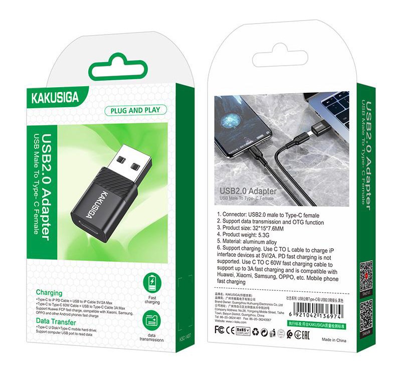 KAKUSIGA αντάπτορας USB-C σε USB , 480Mbps, 60W, μαύρος 8300 - Image 4