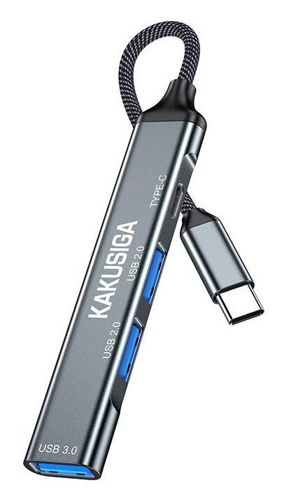 KAKUSIGA USB hub , 4x θυρών, USB 3.0, 5Gbps, USB-C σύνδεση, γκρι 8296