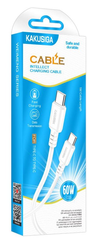 KAKUSIGA καλώδιο USB-C σε USB-C , 60W, 480Mbps, 1m, λευκό 8259 - Image 3