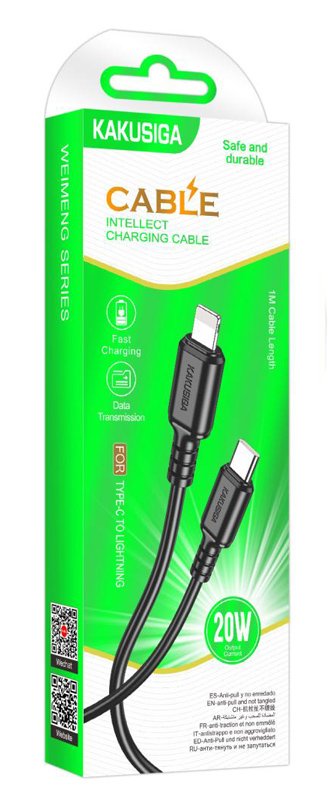 KAKUSIGA καλώδιο Lightning σε USB-C , 20W, 480Mbps, 1m, μαύρο 8260 - Image 3
