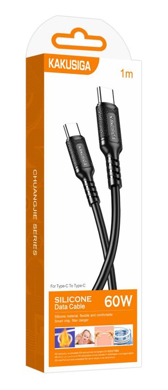 KAKUSIGA καλώδιο USB-C σε USB-C , σιλικόνης, 60W, 480Mbps, 1m, μαύρο 8262 - Image 4