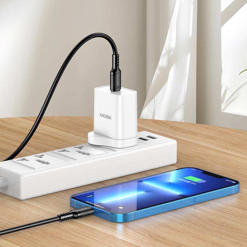 KAKUSIGA καλώδιο Lightning σε USB-C , σιλικόνης, 27W, 480Mbps, 1m, μαύρο 8264 - Image 2