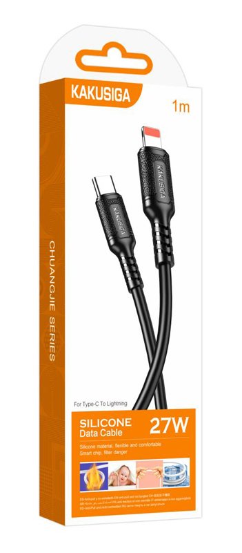 KAKUSIGA καλώδιο Lightning σε USB-C , σιλικόνης, 27W, 480Mbps, 1m, μαύρο 8264 - Image 4