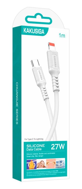 KAKUSIGA καλώδιο Lightning σε USB-C , σιλικόνης, 27W, 480Mbps, 1m, λευκό 8265 - Image 4