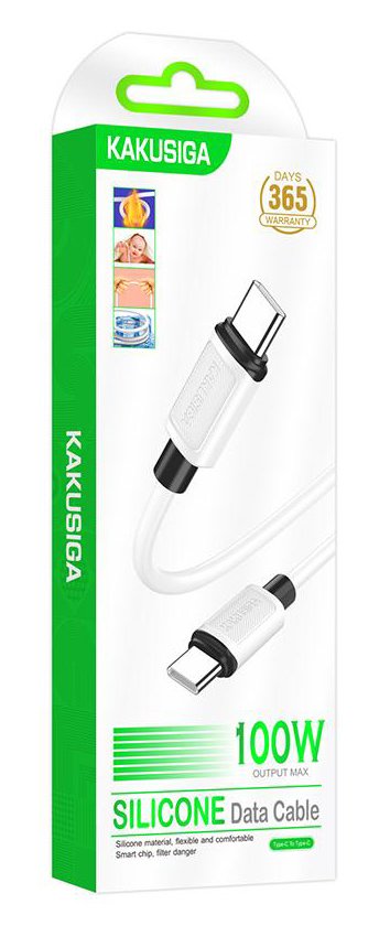 KAKUSIGA καλώδιο USB-C σε USB-C , σιλικόνης, 100W, 480Mbps, 1m, λευκό 9151 - Image 4
