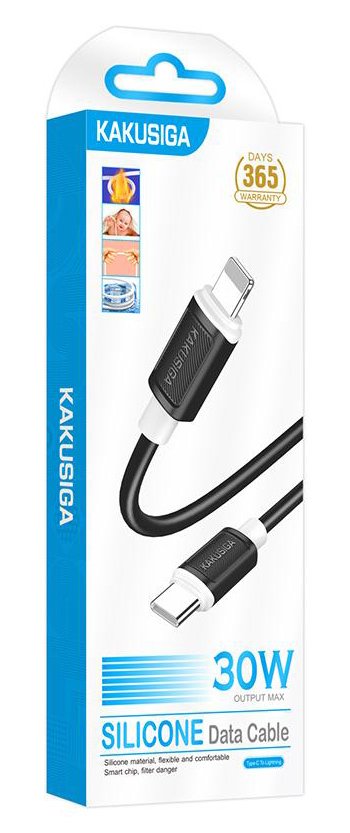KAKUSIGA καλώδιο Lightning σε USB-C , σιλικόνης, 30W, 480Mbps, 1m, μαύρο 9152 - Image 4