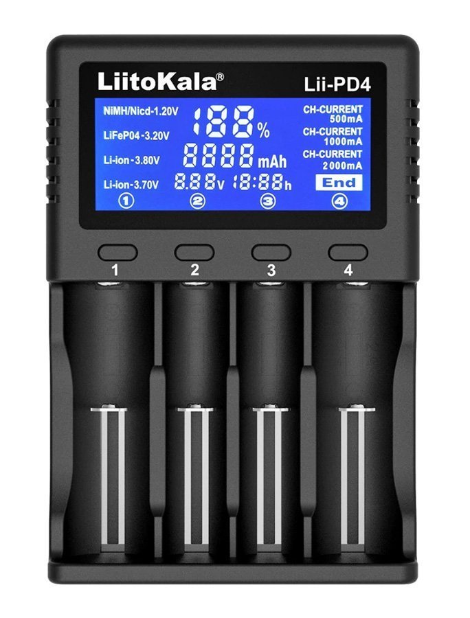 LIITOKALA φορτιστής  για μπαταρίες NiMH/CD, Li-Ion, IMR, 4 slots 1332