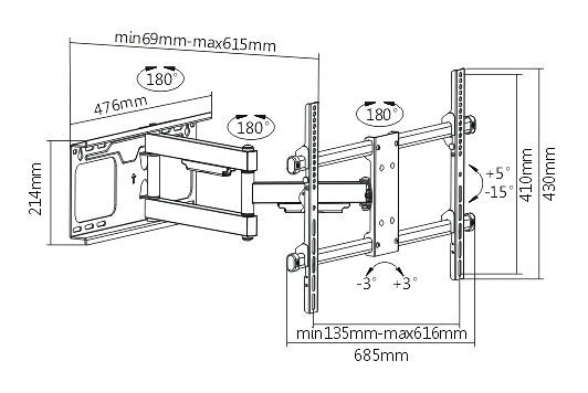 epitoichia vasi tileorasis, 37-70", 60kg, heavy duty, full motion 841 Epitoichios/a