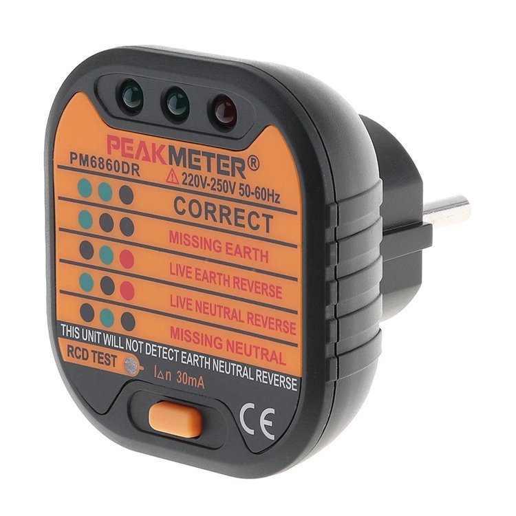 PEAKMETER tester πρίζας PM6860DR, 220-250V 50-60Hz 4649