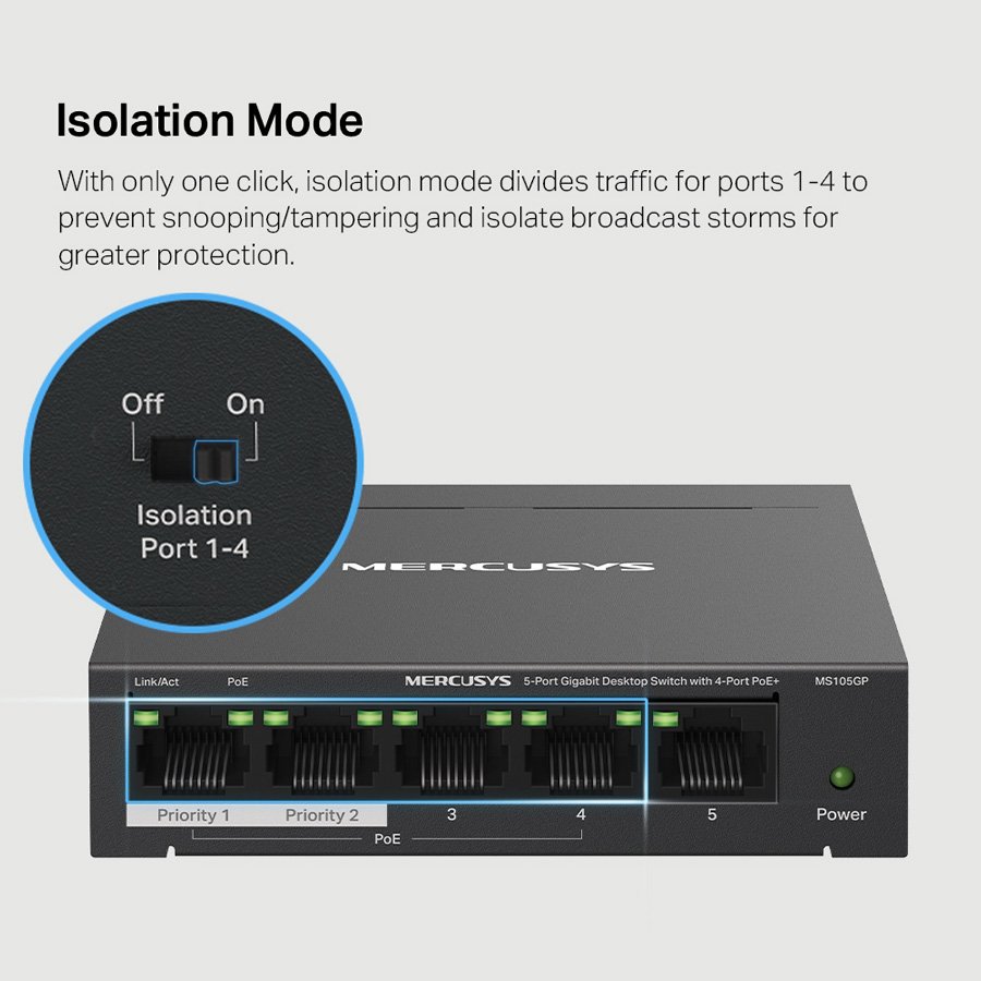 MERCUSYS Desktop Switch , 5x 10/100/1000 Mbps, PoE+, Ver. 1.0 5536 - Image 5