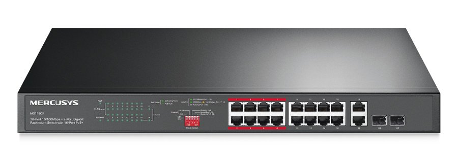 MERCUSYS rackmount switch , 16x 10/100Mbps PoE+ & 2x Gigabit θύρες, UN/1.0 9636
