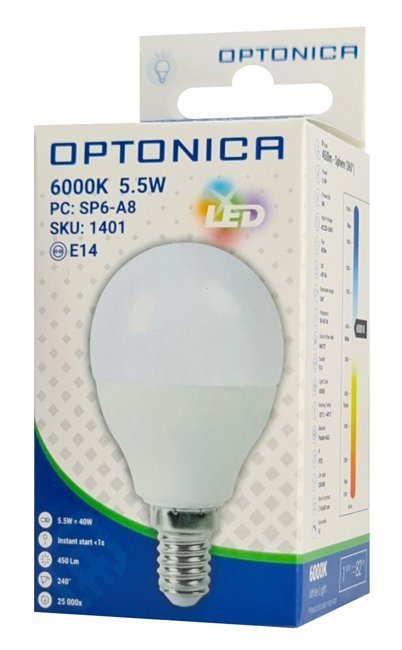 OPTONICA LED λάμπα G45 1401, 5.5W, 6000K, E14, 450lm 5321 - Image 3