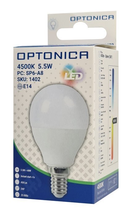 OPTONICA LED λάμπα G45 1402, 5.5W, 4500K, E14, 450lm 4902 - Image 3