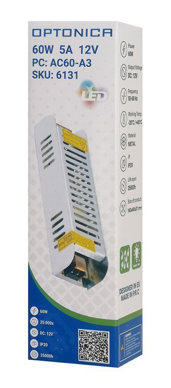 OPTONICA τροφοδοτικό LED καλωδιοταινίας 6131, 60W, 12V/5A 7666 - Image 3