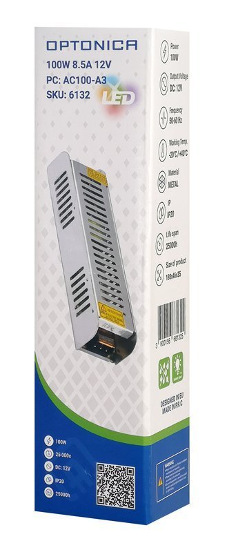 OPTONICA τροφοδοτικό LED καλωδιοταινίας 6132, 100W, 12V/8.5A 7667 - Image 3