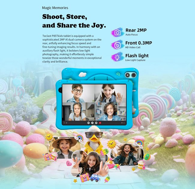 tablet Kids, 8" HD, 4/64GB, Android 14, 5000mAh, mple 6304 8