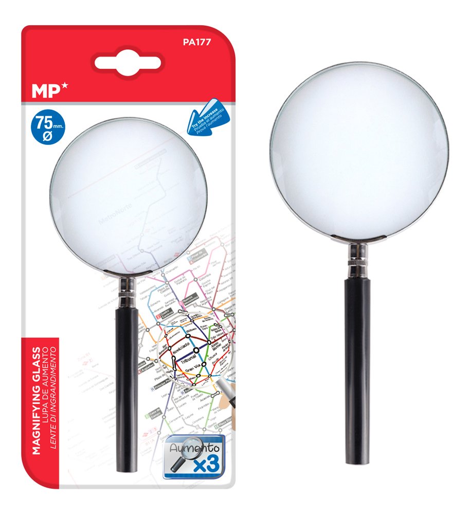 MP μεγεθυντικός φακός , x3, 75mm, μεταλλικός με γυάλινο φακό, μαύρος/ασημί