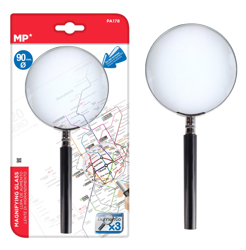 MP μεγεθυντικός φακός , x3, 90mm, μεταλλικός με γυάλινο φακό, μαύρος/ασημί