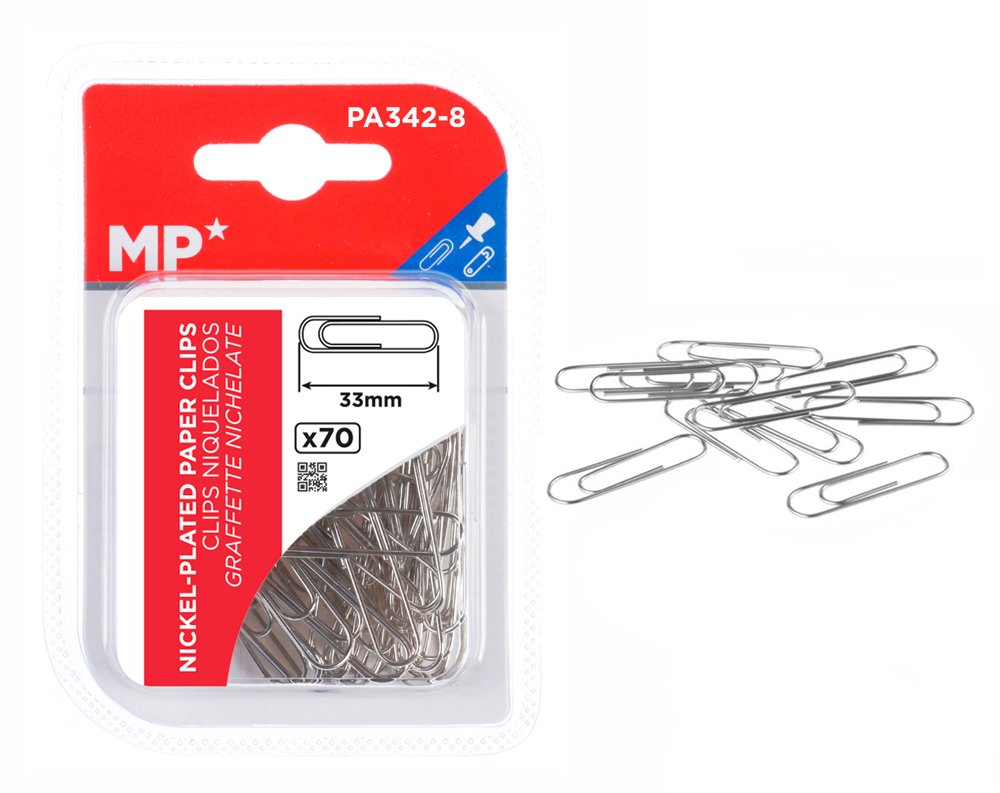 MP συνδετήρες , μεταλλικοί, 33mm, ασημί, 70τμχ