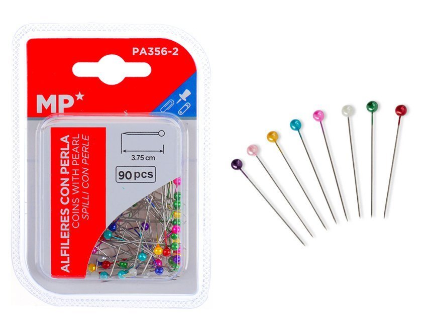 MP πινέζες με κεφάλι , μεταλλικές, 3.75cm, πολύχρωμες, 90τμχ 5300