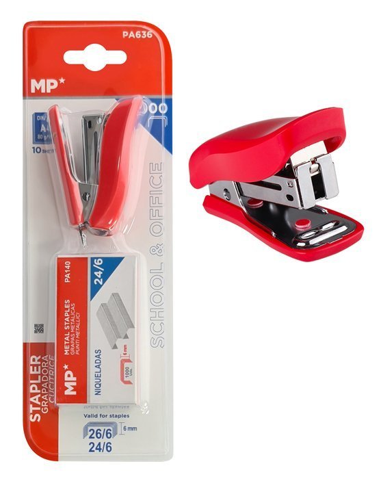 MP mini συρραπτικό με ανταλλακτικά , 24/6-26/6, 10 φύλλα, κόκκινο 4098