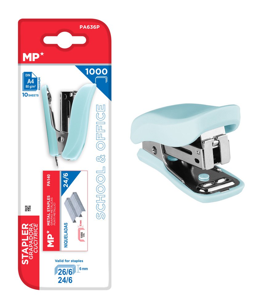 MP mini συρραπτικό  με ανταλλακτικά, 24/6 - 26/6, 10 φύλλα, γαλάζιο