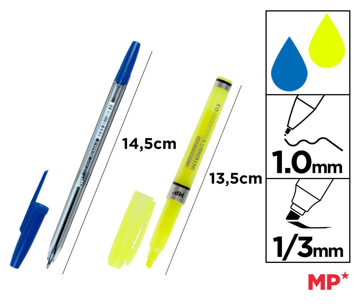 set stylo & markadoros ypogrammisis, mple & kitrino, 3tmch 7302 Stylo 2