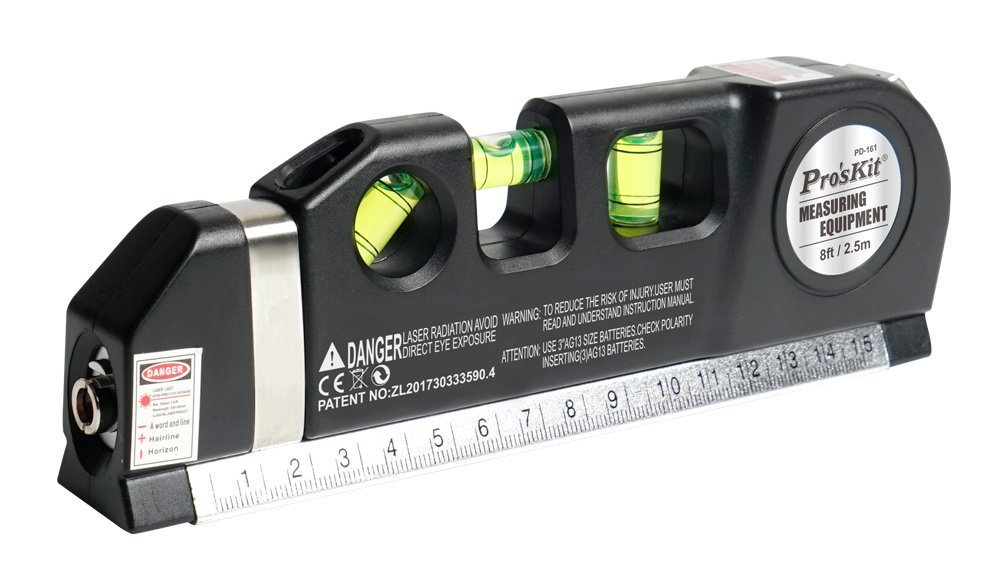 PROSKIT γραμμικό αλφάδι laser  με κόκκινη δέσμη, μετροταινία 6500