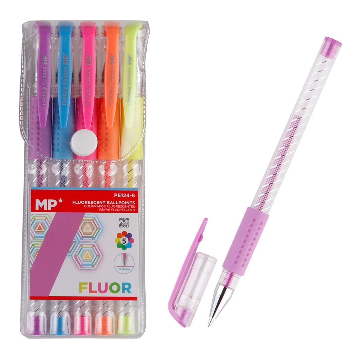 MP σετ στυλό fluorescent ballpoint , 0.9mm, πολύχρωμα, 5τμχ 7301