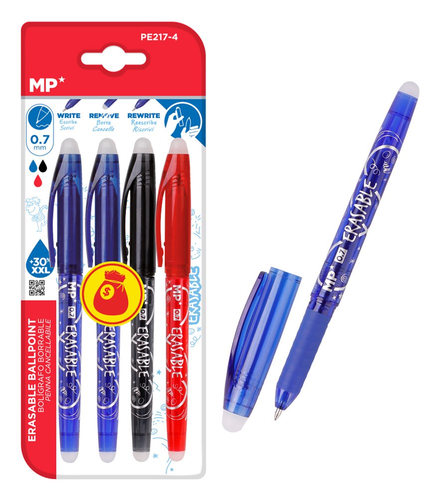 MP σετ στυλό διαρκείας , erasable, 0.7mm, διάφορα χρώματα, 4τμχ