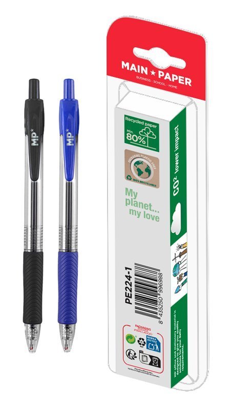 MP στυλό διαρκείας gel , 0.7mm, μπλε & μαύρο, 2τμχ 1560