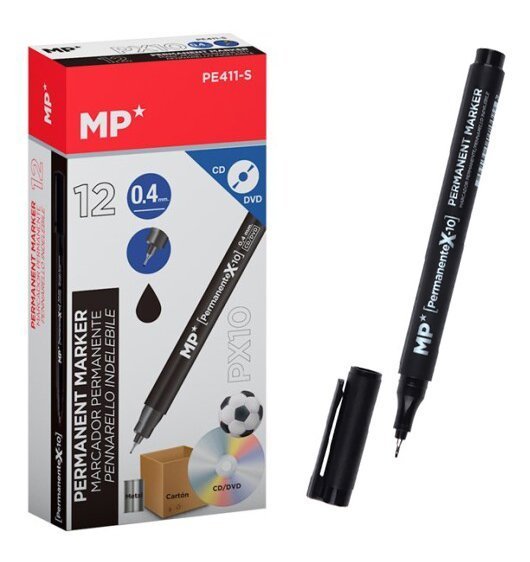 MP ανεξίτηλος μαρκαδόρος  για CD-DVD, 0.4mm, μαύρος, 12τμχ 3908
